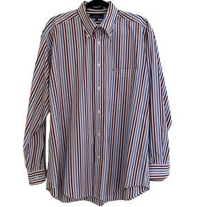 Faconnable White/Blue/Tan/Grey Stripe Cotton Button Down Collar Shirt L